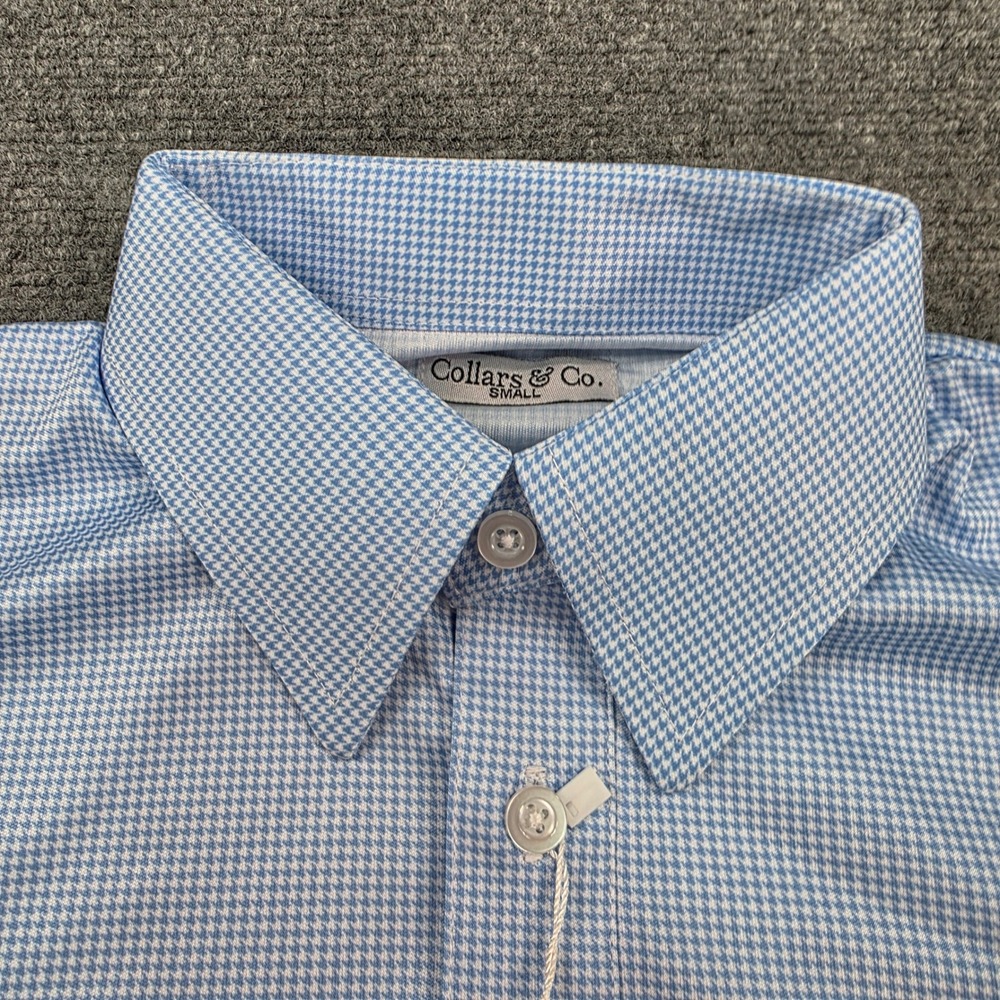 Collars & Co. Dress Collar Polo Shirt - Blue Gingham Short Sleeve‎ Small
